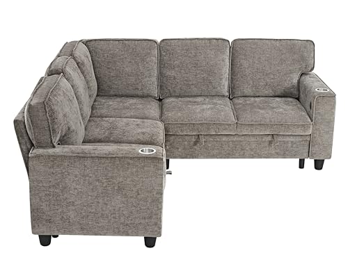 L-Shaped Pull Out Sleep Sofabed with Storage Chaise, Chenille Upholstered X30892