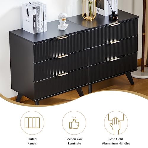 Fluted 5 Drawers Dresser for Bedroom, Wooden Tall Storage, Walnut L1075