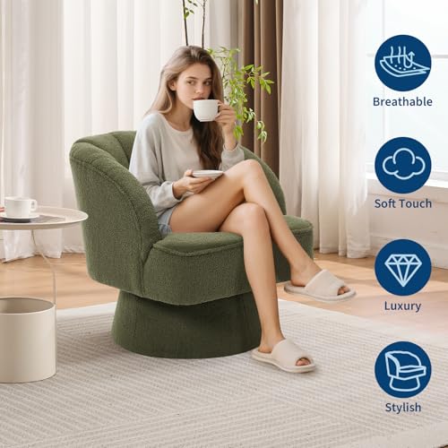 GarveeHome Modern Swivel Barrel Accent Chair, Teddy Fabric Upholstered Armchair, Black W334223