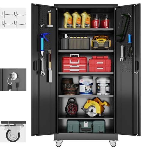 Aobabo 73''H Metal Garage Storage Cabinet with Wheels, Black S572804