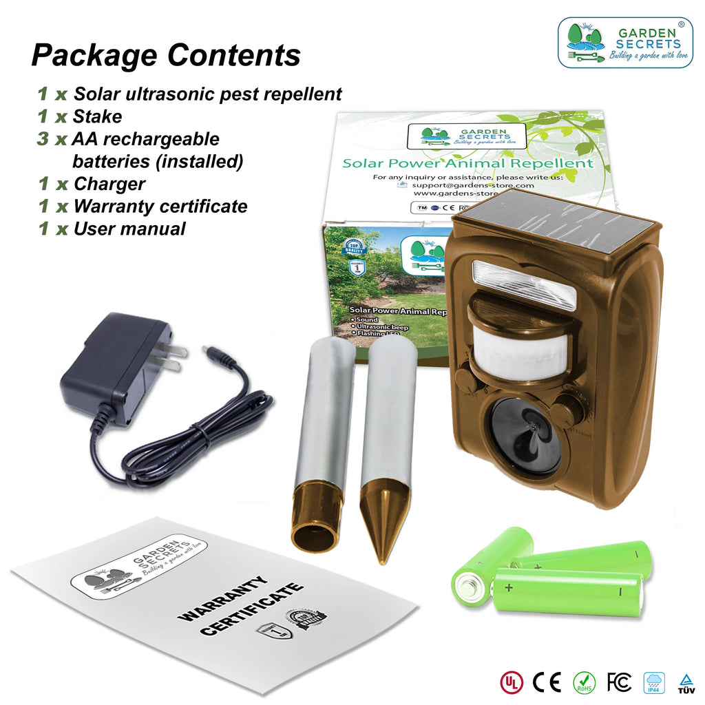 GARDEN SECRETS® Compact Solar Ultrasonic Animal Repellent M97580