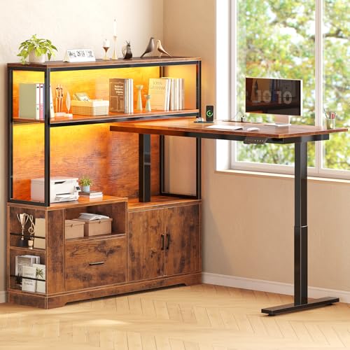SEDETA L Shaped Standing Desk with Drawers & Hutch, White X476869