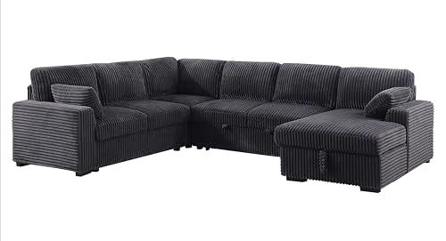 L-Shaped Pull Out Sleep Sofabed with Storage Chaise, Chenille Upholstered X30892