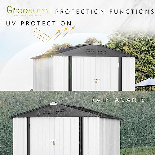 Greesum Outdoor Storage Shed 6 x 8 ft Metal Garden Utility Tool Shed with Lock, Brown U409