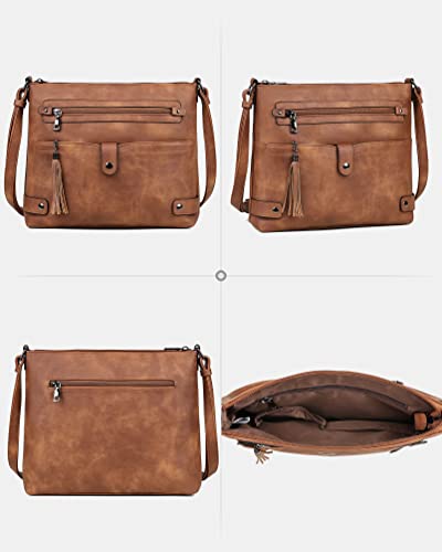 FADEON Large Crossbody Purses for Women Leather Multi Pocket Shoulder Bag W539945