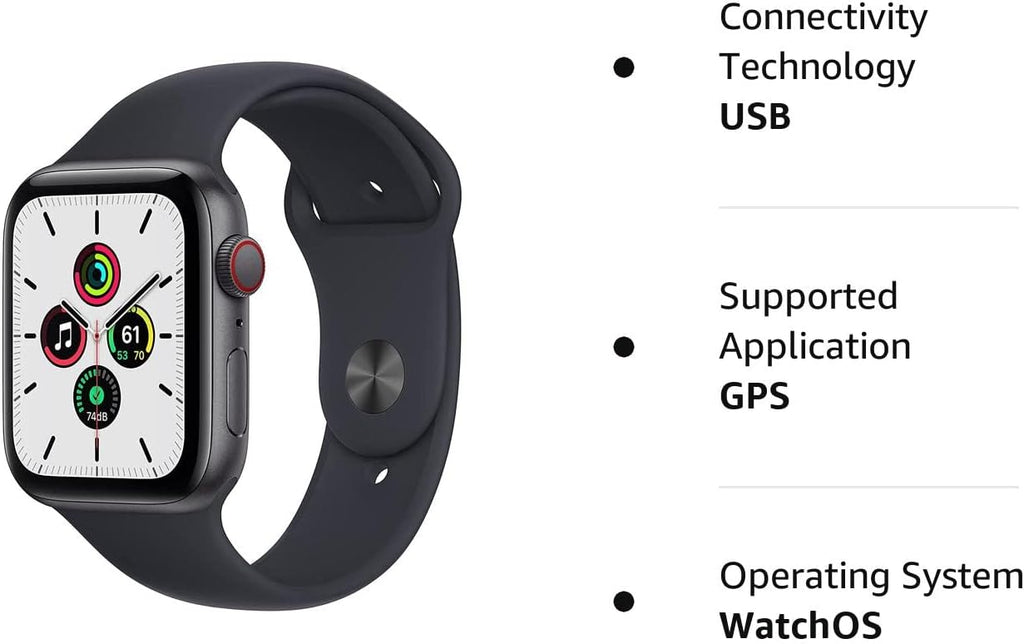 Apple Watch SE 44mm Space Gray Aluminum Case with Midnight Sport Band (Renewed) L2328