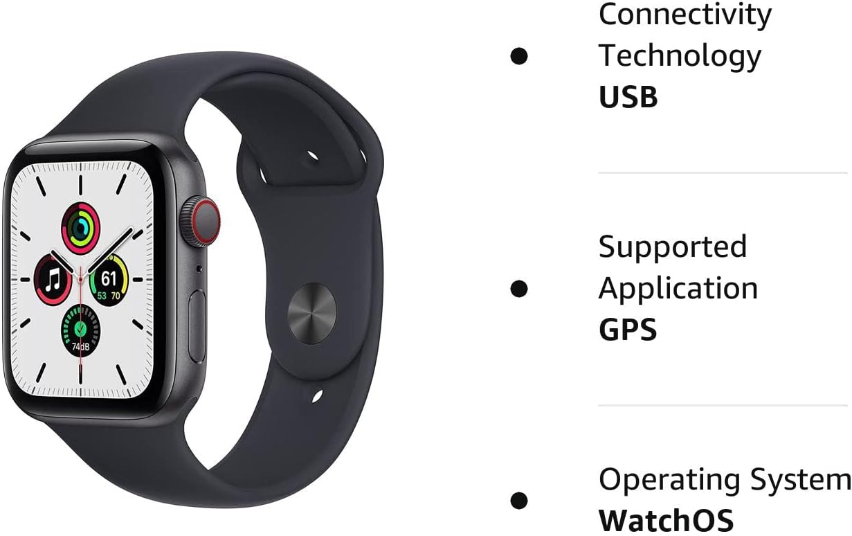 Apple Watch SE 44mm Space Gray Aluminum Case with Midnight Sport Band (Renewed) L2328
