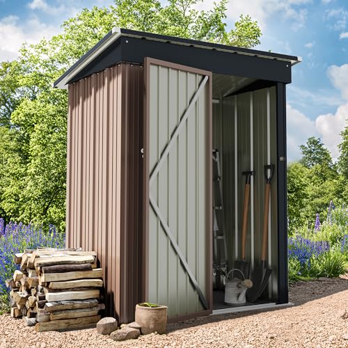 Greesum Outdoor Storage Shed 6 x 8 ft Metal Garden Utility Tool Shed with Lock, Brown U409