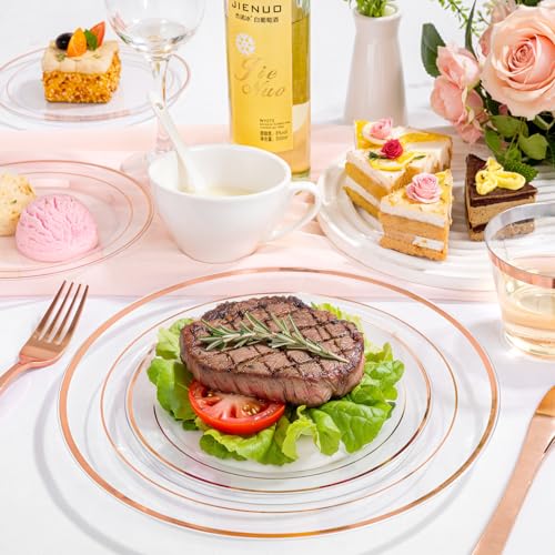 bUCLA 300PCS Gold Disposable Dinnerware Set - White and Gold Plastic Plates for Party S185