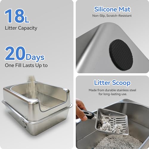Stainless Steel Litter Box with Metal Lid and Scoop for Large Cats L7907