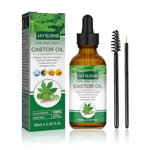 Castor Oil for Hair Growth Organic Castor Oils Cold Pressed Glass Bottle Hair Growth Oil Pure Castor Oil for Hair Growth Eyelashes and Eyebrows Skin Moisturizing Care Caster Oil