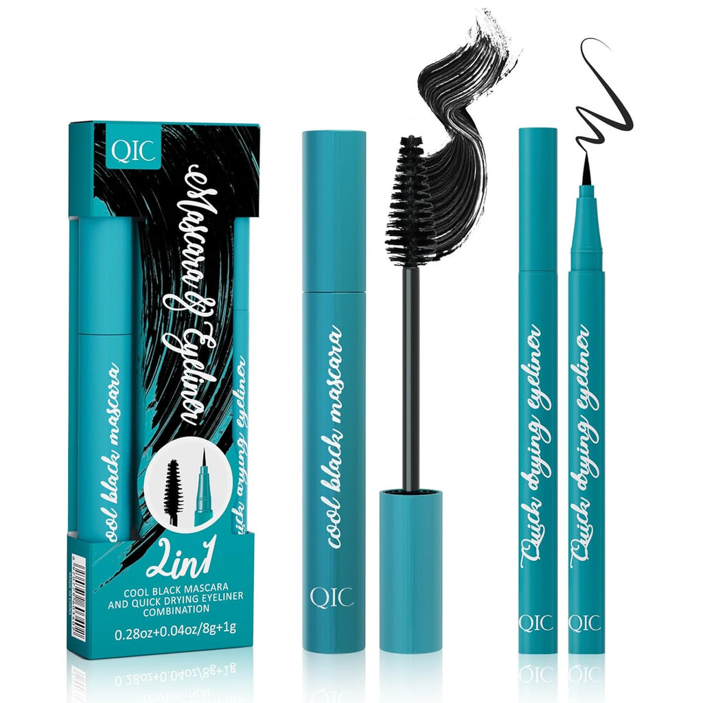 New Thrive Mascara Liquid Lash Extensions & Eyeliner Set, Black Volume and Length Mascara Waterproof Smooth Eyeliner, Smudge-proof Natural No Clumping Smudging Lasting All Day