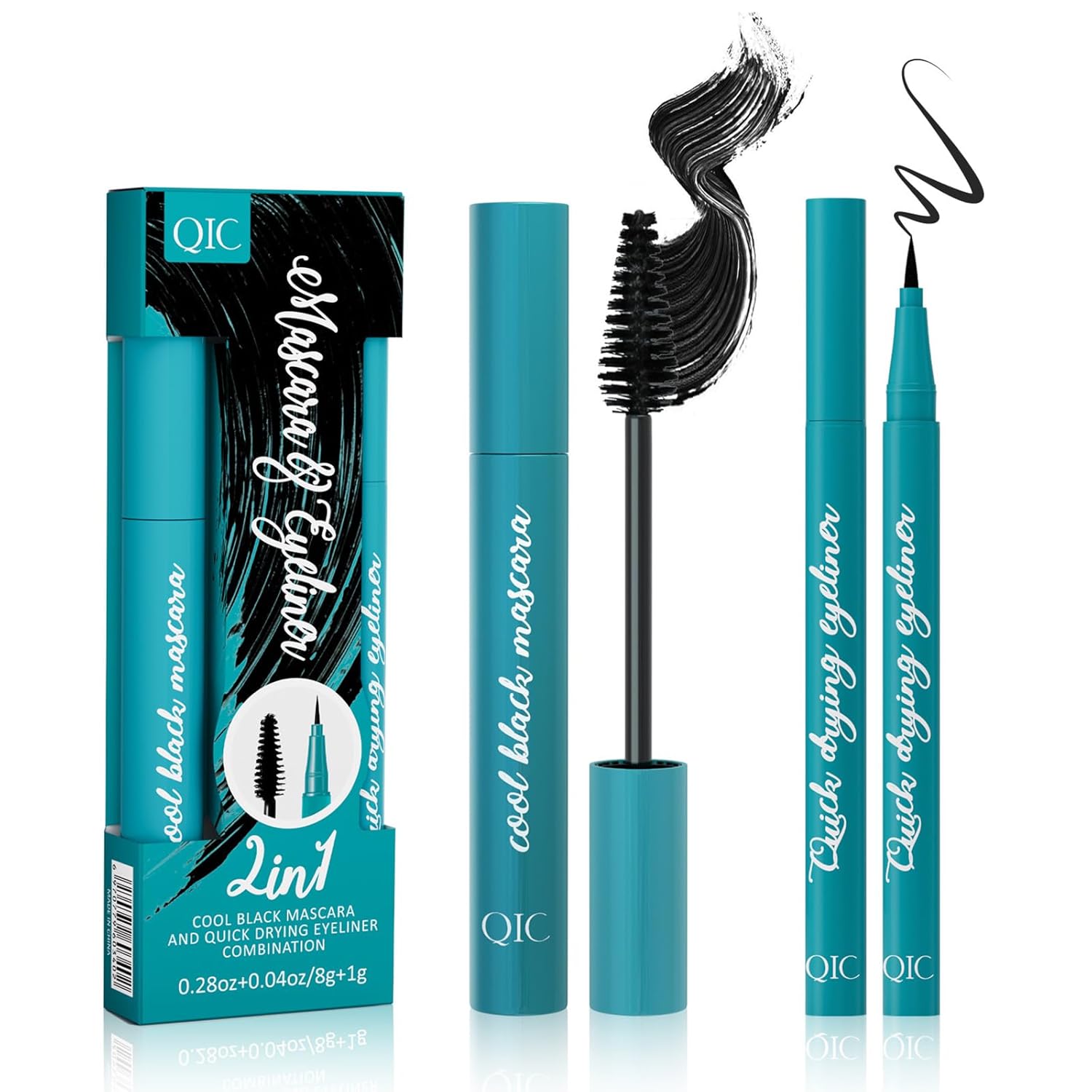 New Thrive Mascara Liquid Lash Extensions & Eyeliner Set, Black Volume and Length Mascara Waterproof Smooth Eyeliner, Smudge-proof Natural No Clumping Smudging Lasting All Day