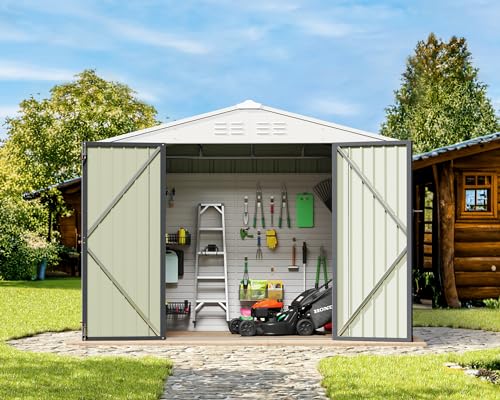 Greesum Outdoor Storage Shed 6 x 8 ft Metal Garden Utility Tool Shed with Lock, Brown U409