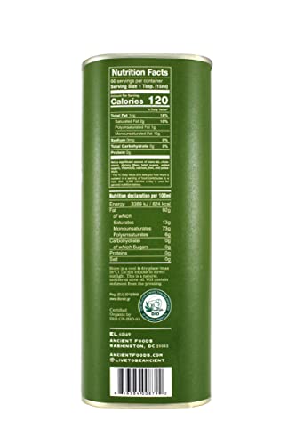 Ancient Foods Keros Greek Organic Extra Virgin Olive Oil Cold Pressed 33.8oz D8264