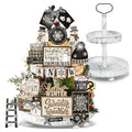 Nuogo 24 Pcs Christmas Tiered Tray Decorations Set with 2 Tier Stand C248