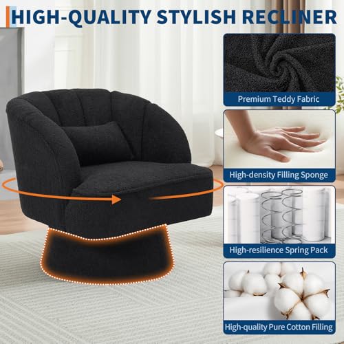 GarveeHome Modern Swivel Barrel Accent Chair, Teddy Fabric Upholstered Armchair, Black W334223