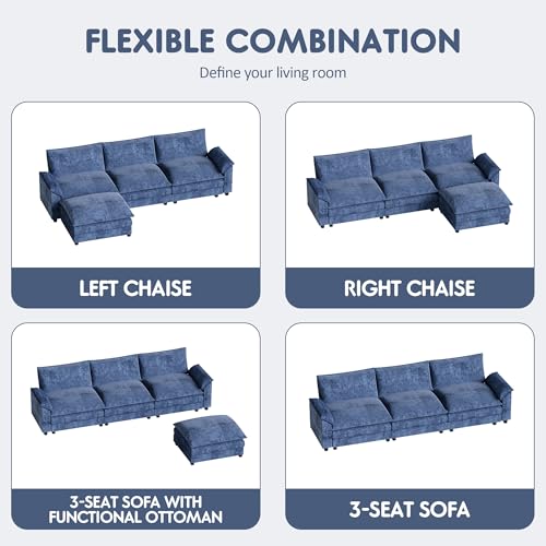 Homall 119" Modular Sectional Sofa with Reversible Ottoman, Light Grey V97154