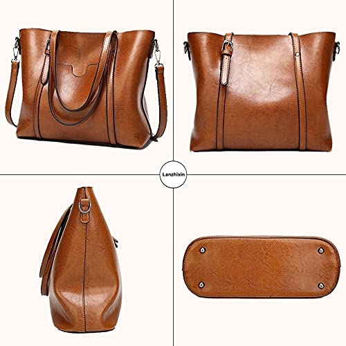 Women's Leather Top Handle Satchel Tote Bag Brown S278680