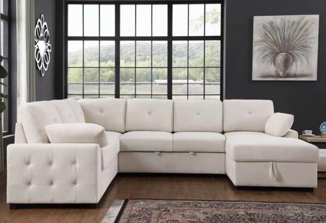 L-Shaped Pull Out Sleep Sofabed with Storage Chaise, Chenille Upholstered X30892