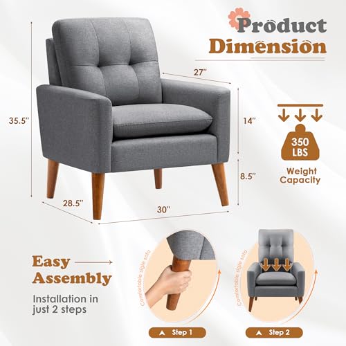 JUMMICO Mid Century Accent Chair with Wood Legs, Pearl White, Set of 2 W90764