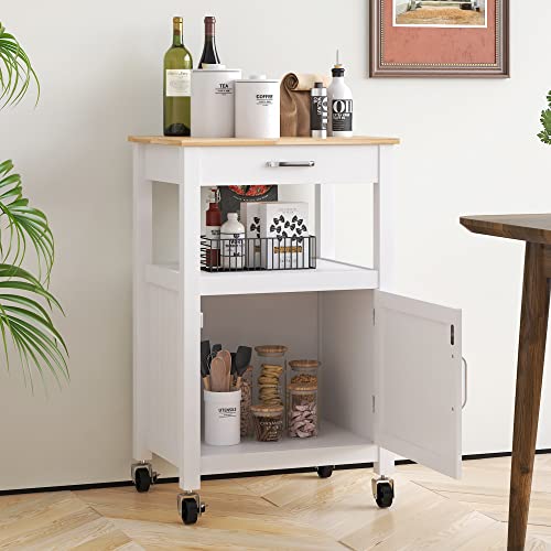 Rolling Kitchen Island Cart with Storage, Farmhouse Style, White V81481