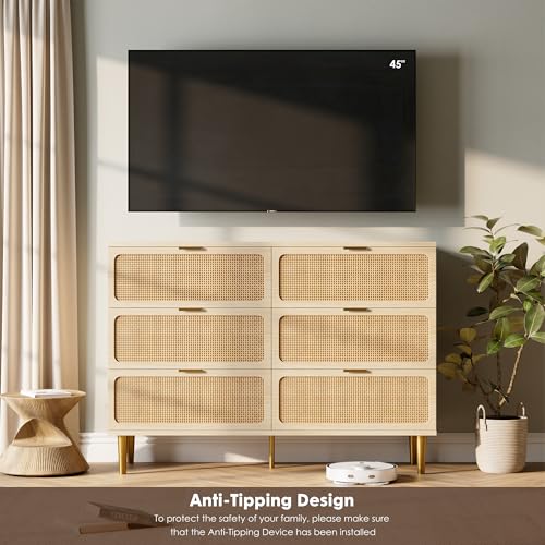 Rattan 5 Drawer Tall Dresser for Bedroom, Black V99880