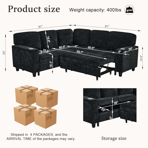 L-Shaped Pull Out Sleep Sofabed with Storage Chaise, Chenille Upholstered X30892