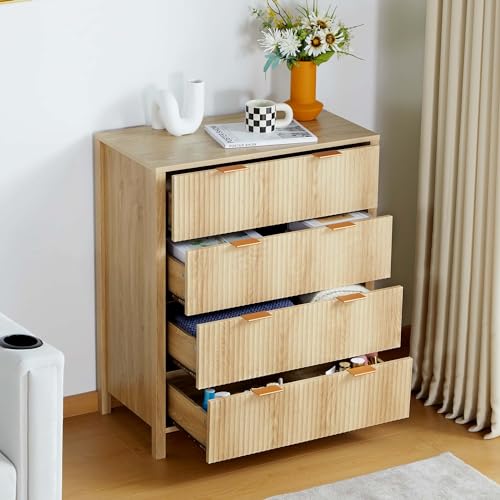 Fluted 5 Drawers Dresser for Bedroom, Wooden Tall Storage, Walnut L1075