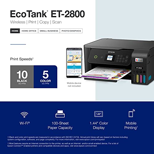 Epson EcoTank ET-2800 Wireless All-in-One Supertank Printer with Scan and Copy, White Y542