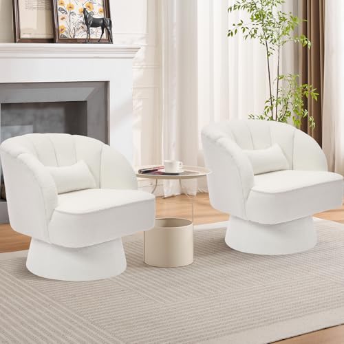 GarveeHome Modern Swivel Barrel Accent Chair, Teddy Fabric Upholstered Armchair, Black W334223