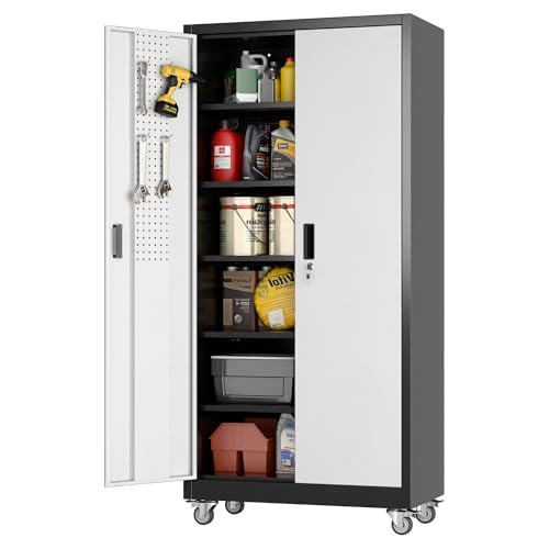 Aobabo 73''H Metal Garage Storage Cabinet with Wheels, Black S572804