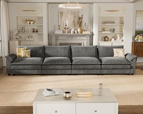 Homall 119" Modular Sectional Sofa with Reversible Ottoman, Light Grey V97154