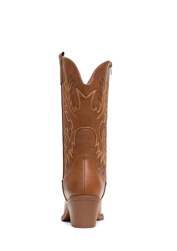 IUV Cowboy Boots for Women Western Cowgirl Pull On Pointy Toe Mid Calf Y4890