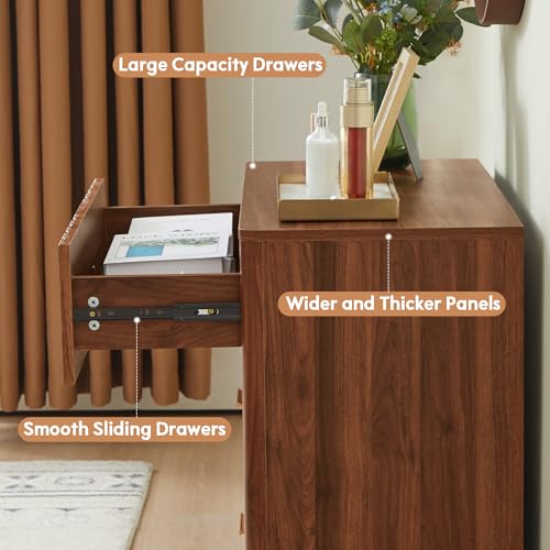 Fluted 5 Drawers Dresser for Bedroom, Wooden Tall Storage, Walnut L1075