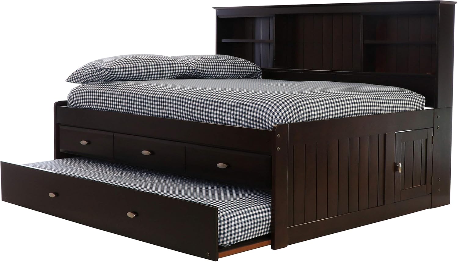 Discovery World Furniture Full Bookcase Daybed with 3 Drawers & Trundle Espresso J3821