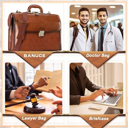 Banuce Vintage Leather Briefcase for Men with Lock 15.6 Inch Laptop Bag T785
