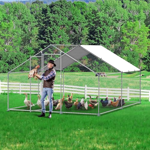 VEVOR Large Metal Chicken Coop with Run, Walk-in Outdoor Poultry Pen W388
