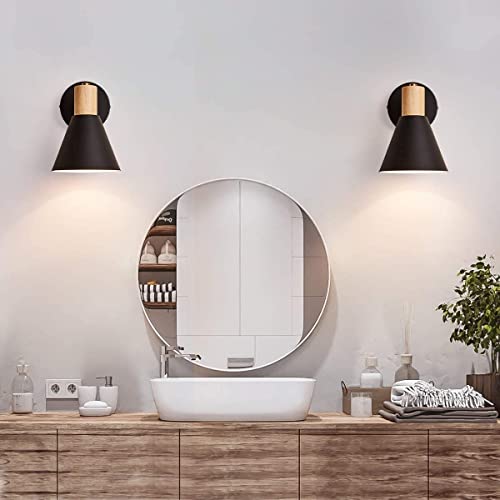 Plug in Wall Sconce, Dimmable Wood Style Reading Lamp, Black O467