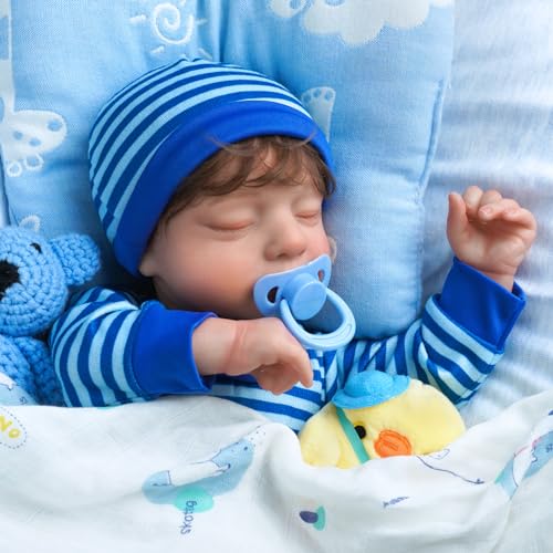JIZHI Lifelike Reborn Baby Dolls Boy - 18-Inch Soft Skin Realistic Sleeping Newborn Doll with Toy & Gift Set V793