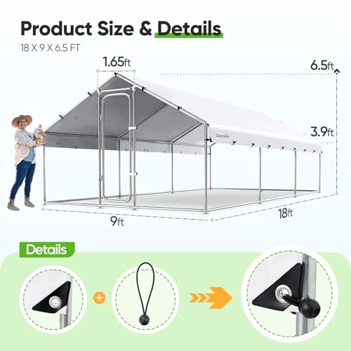 Quictent Large Metal Chicken Coop Run with Roosting Perch for 20+ Poultry, Outdoor Walk-in Hen House, 12x9x6.6FT N28773