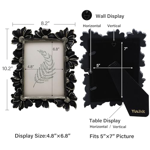 Vintage Picture Frame 8x10 Antique Black Ornate for Tabletop and Wall U180