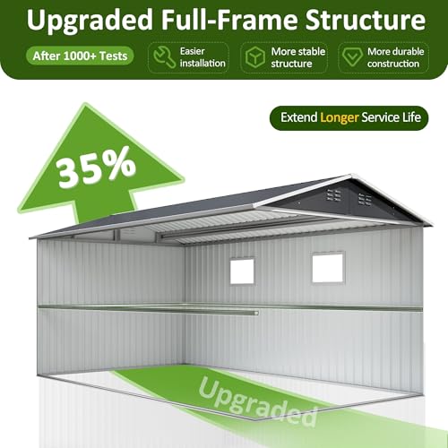 10x10 FT Outdoor Metal Storage Shed with Lockable Doors, Grey Q804763