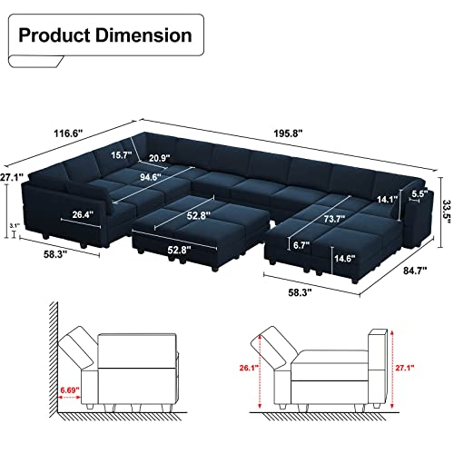 Belffin Oversized Modular Sectional Sofa with Double Chaises and Storage F17277