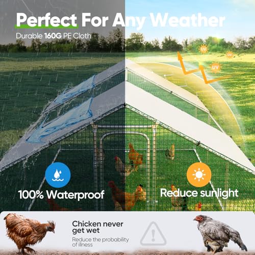 Quictent Large Metal Chicken Coop Run with Roosting Perch for 20+ Poultry, Outdoor Walk-in Hen House, 12x9x6.6FT N28773