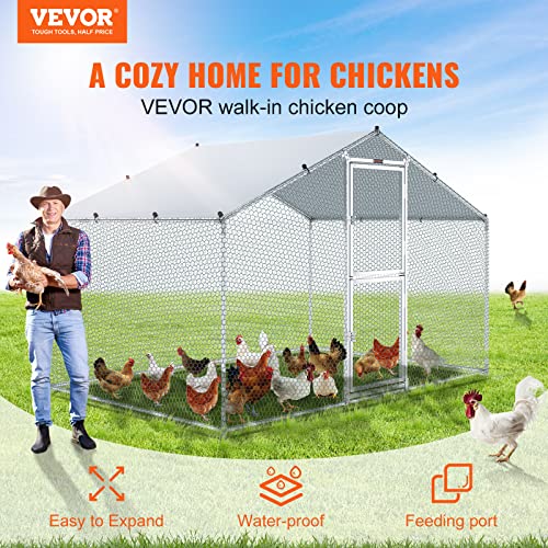 VEVOR Large Metal Chicken Coop with Run, Walk-in Outdoor Poultry Pen W388