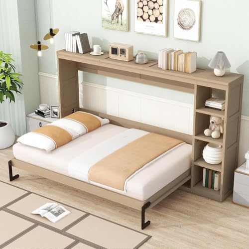 Full Murphy Bed with Storage Shelves, White Z979