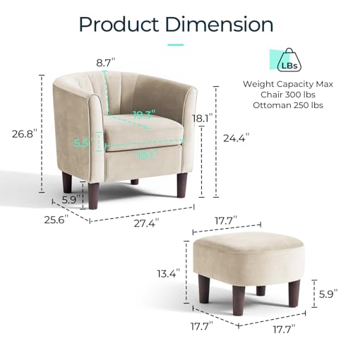 LINSY Accent Chair with Ottoman, Velvet, Olive Green C653