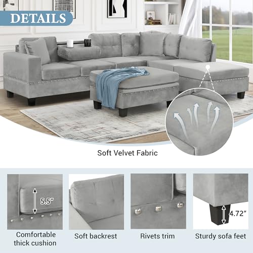 Merax Modern Sectional Sofa with Storage Ottoman, Black P61461