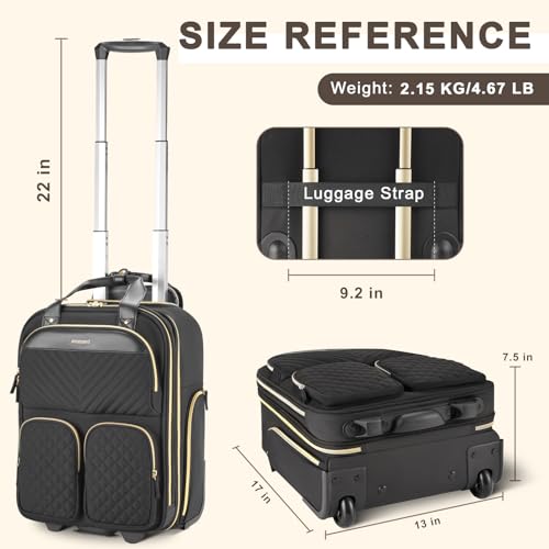 Small Underseat Carry-On Luggage with Wheels, Lightweight Travel Bag, Black Gold G79642